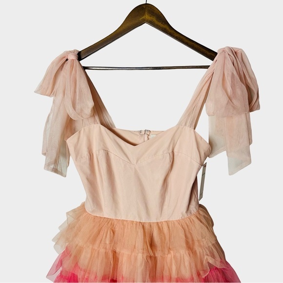 Aura Pink Ombre Tulle Ruffle Tiered Mini Dress Small Coquette Fairy - Picture 3 of 11